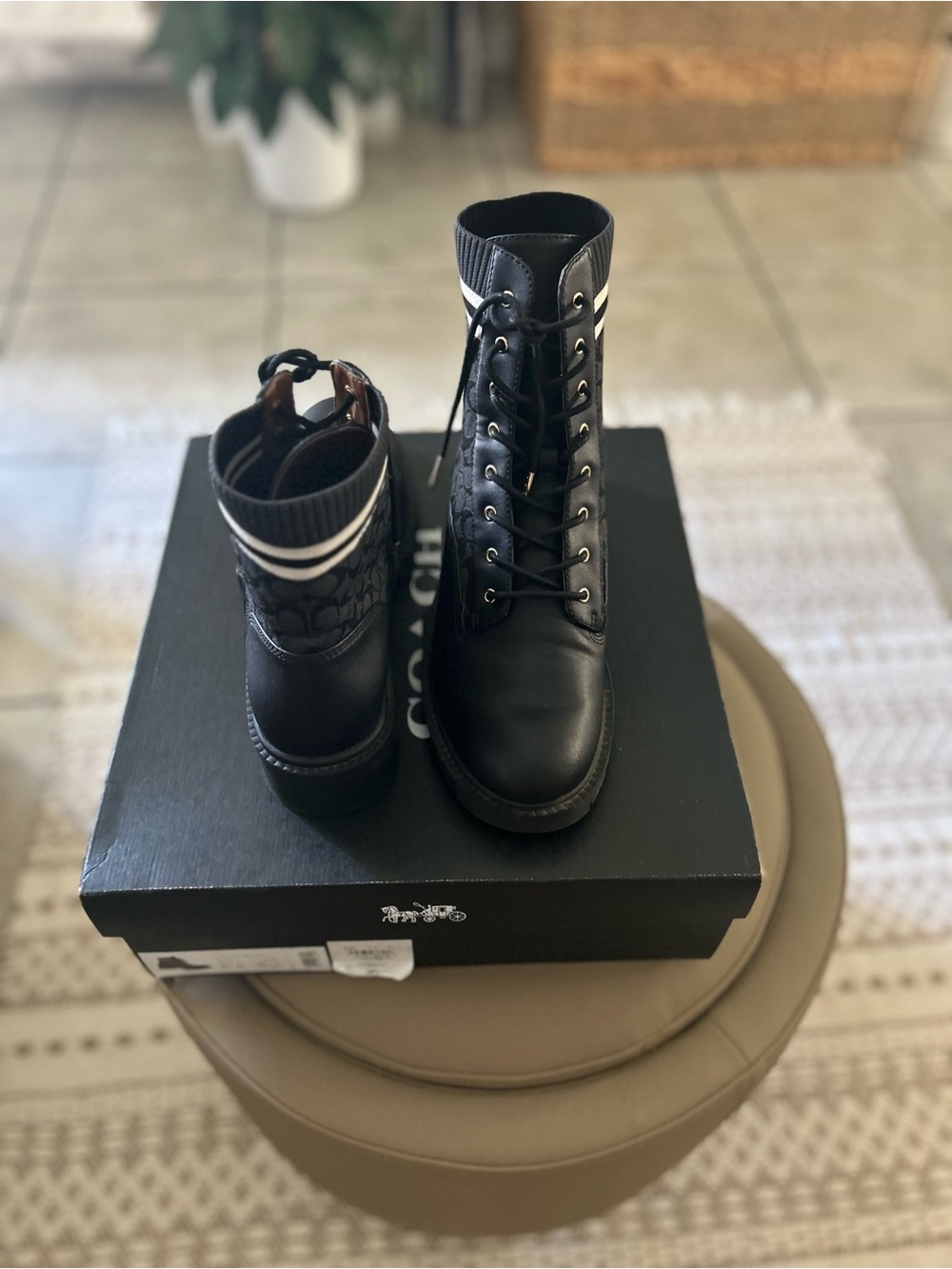 Coach Black Leather Combat Boots 10 - Picture 4 of 11